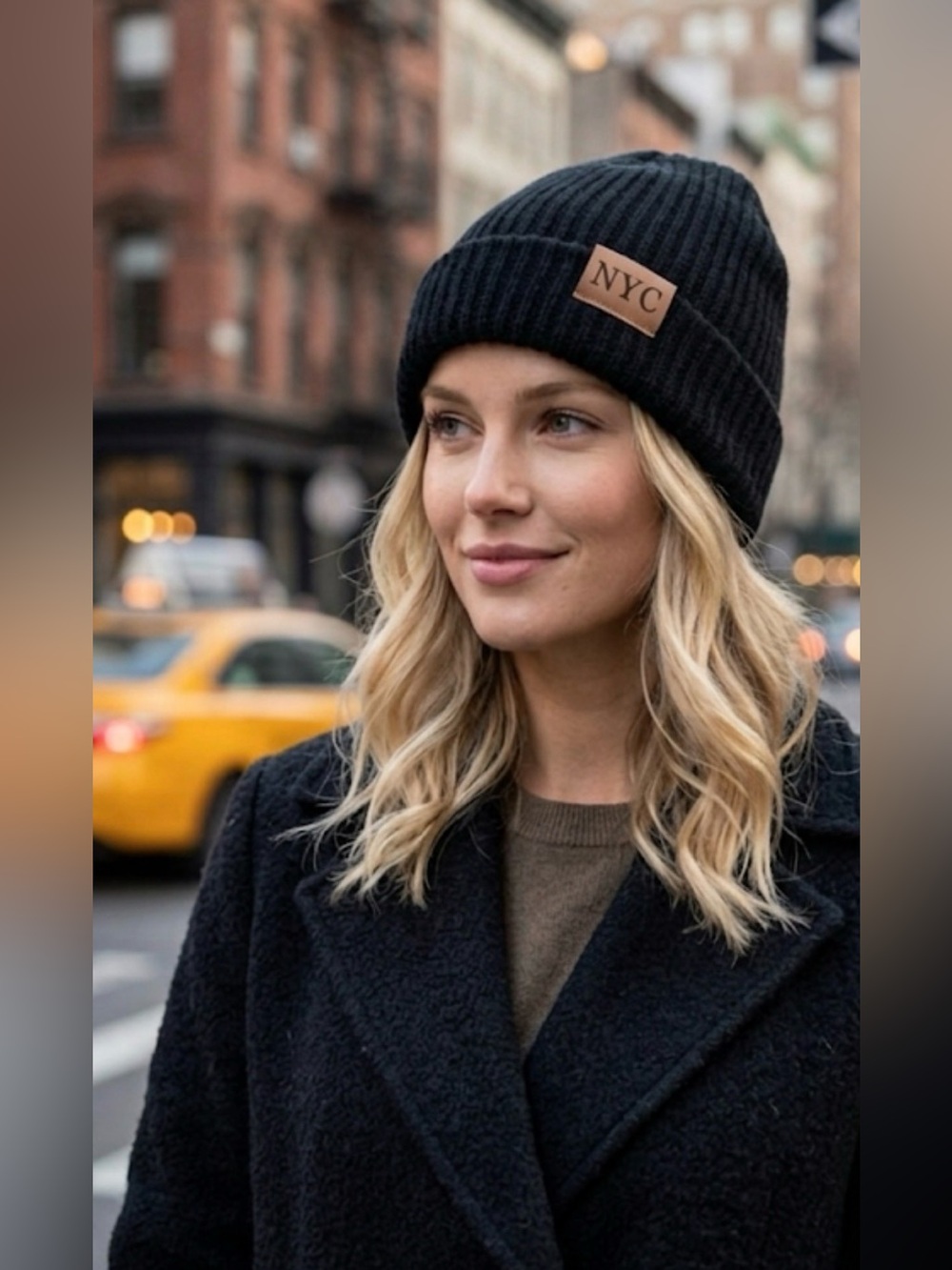 & Other Stories NYC Edition Black Ribbed Beanie Hat OS